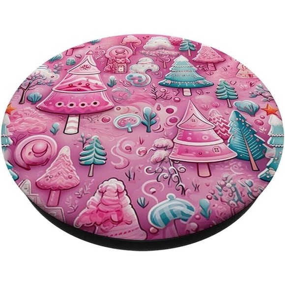 PopSockets Pink Christmas Trees Pattern for Phone Women Swappable Base PopGrip - Picture 3 of 13